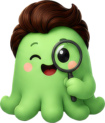 Octi with magnifying glass