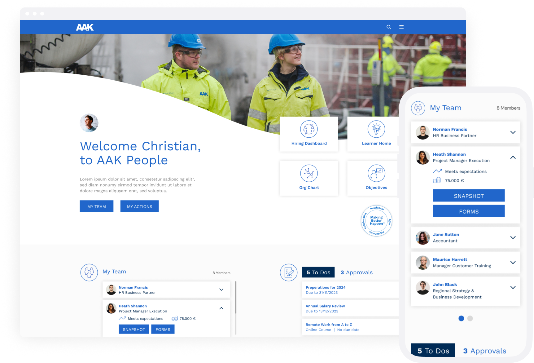 Manager communication hub with employee updates, interaction, and engagement features