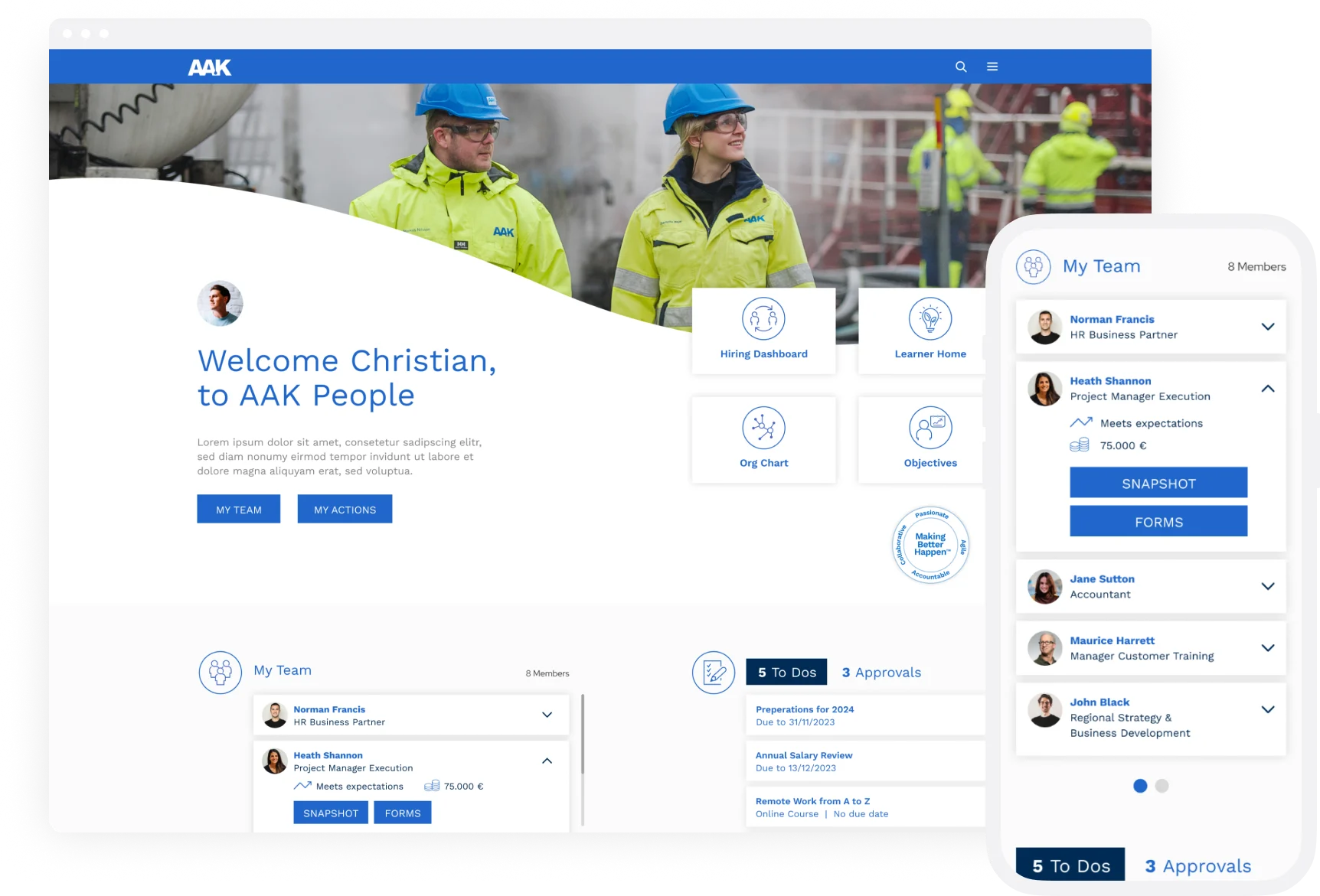 AAK manager hub showing team insights and approvals