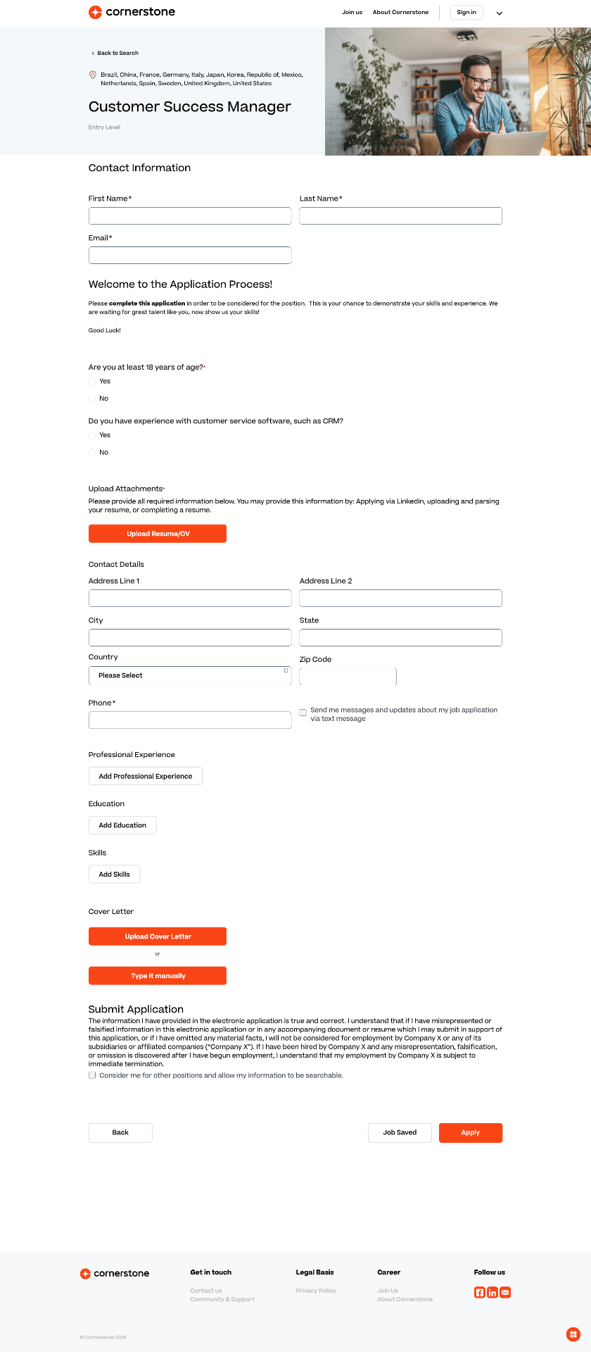Job list and application page with content updates