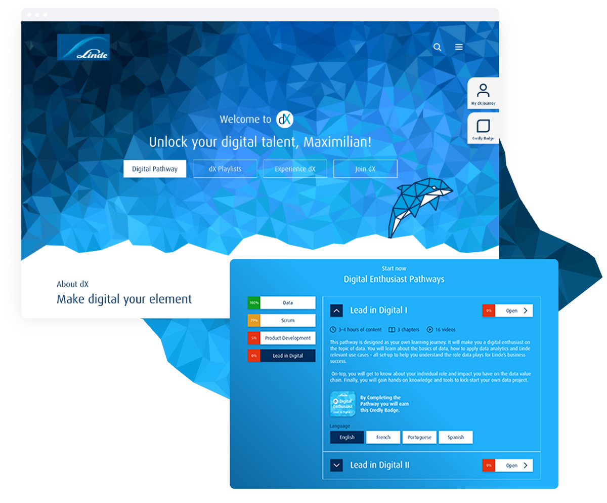 Linde learning hub showing organized learning content and personalized navigation