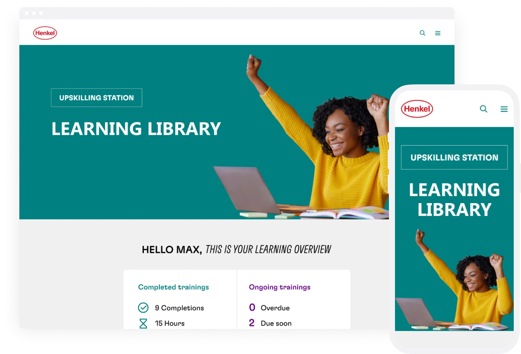Henkel learning overview page showing training progress and key skills