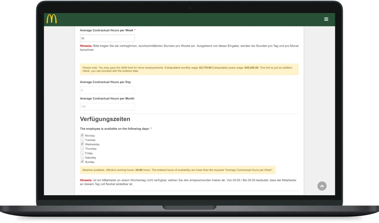 McDonald’s smart and dynamic custom form