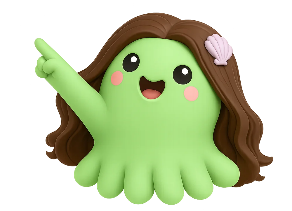 Octi character pointing at analytics overview with key insights and metrics