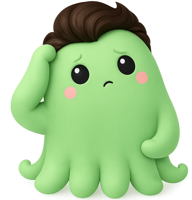 Octi character illustration showing confusion with too much learning content