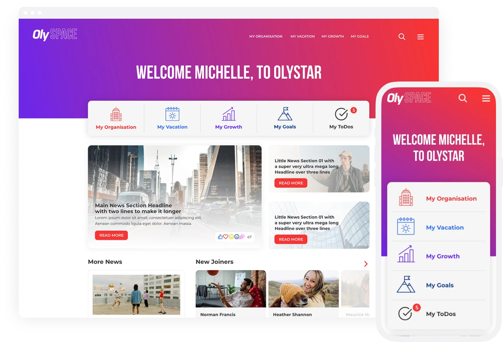 Olybet learning campaign page with branded learning content and guided employee journey