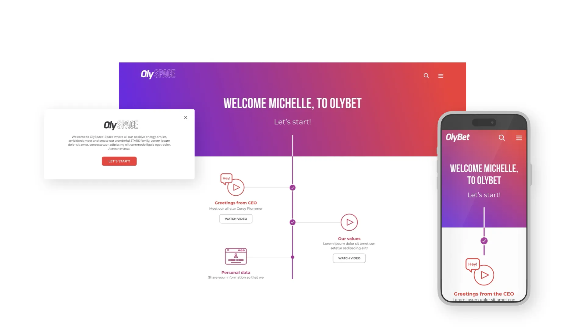 Olympic Entertainment custom onboarding page