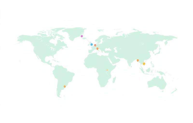 World map showing Octily team locations across continents