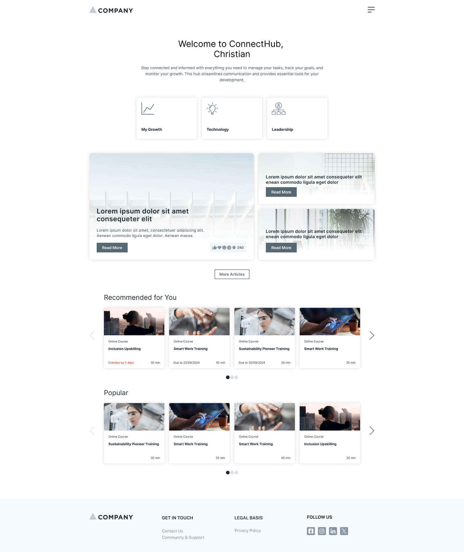 Cornerstone welcome page employee view