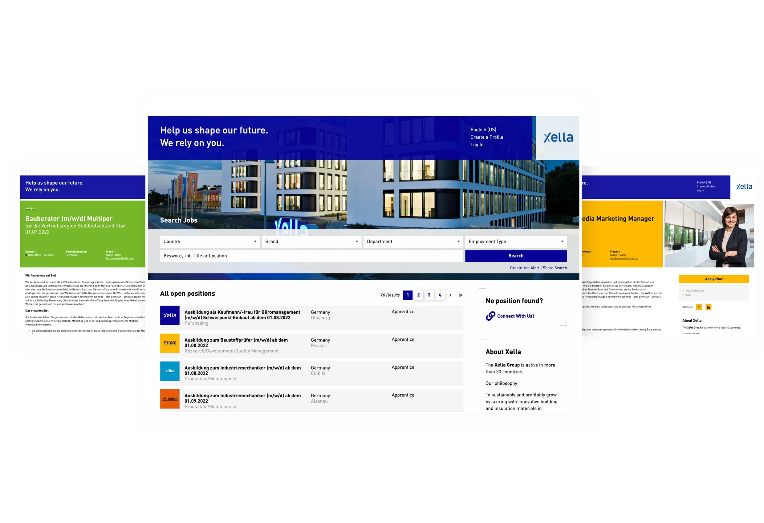 Xella career site showing employer branding and job overview